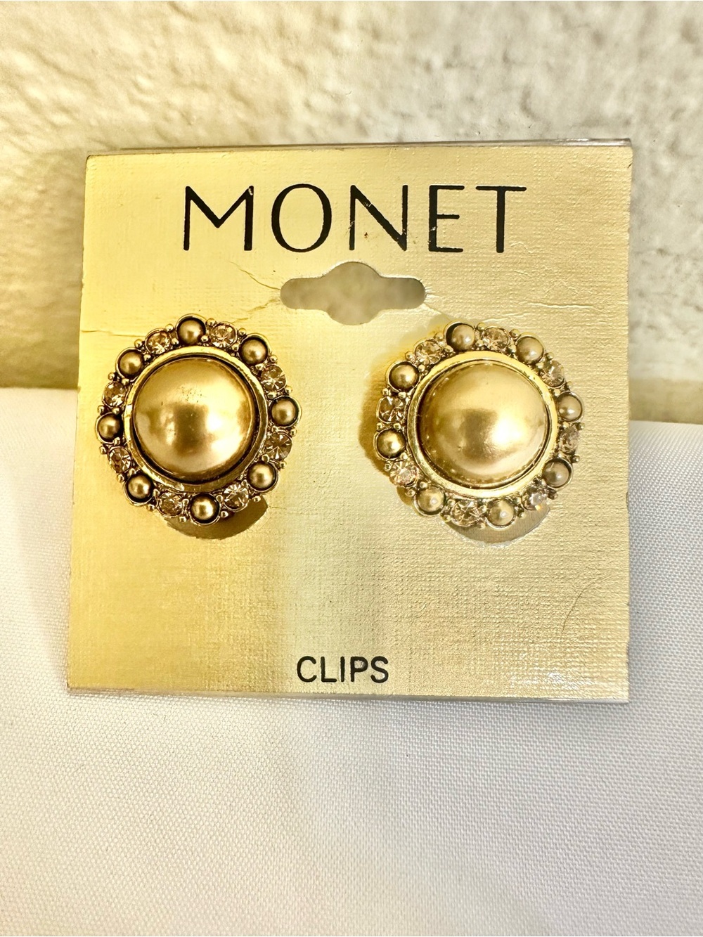 Vintage Monet Gold Clip-On Button Earrings